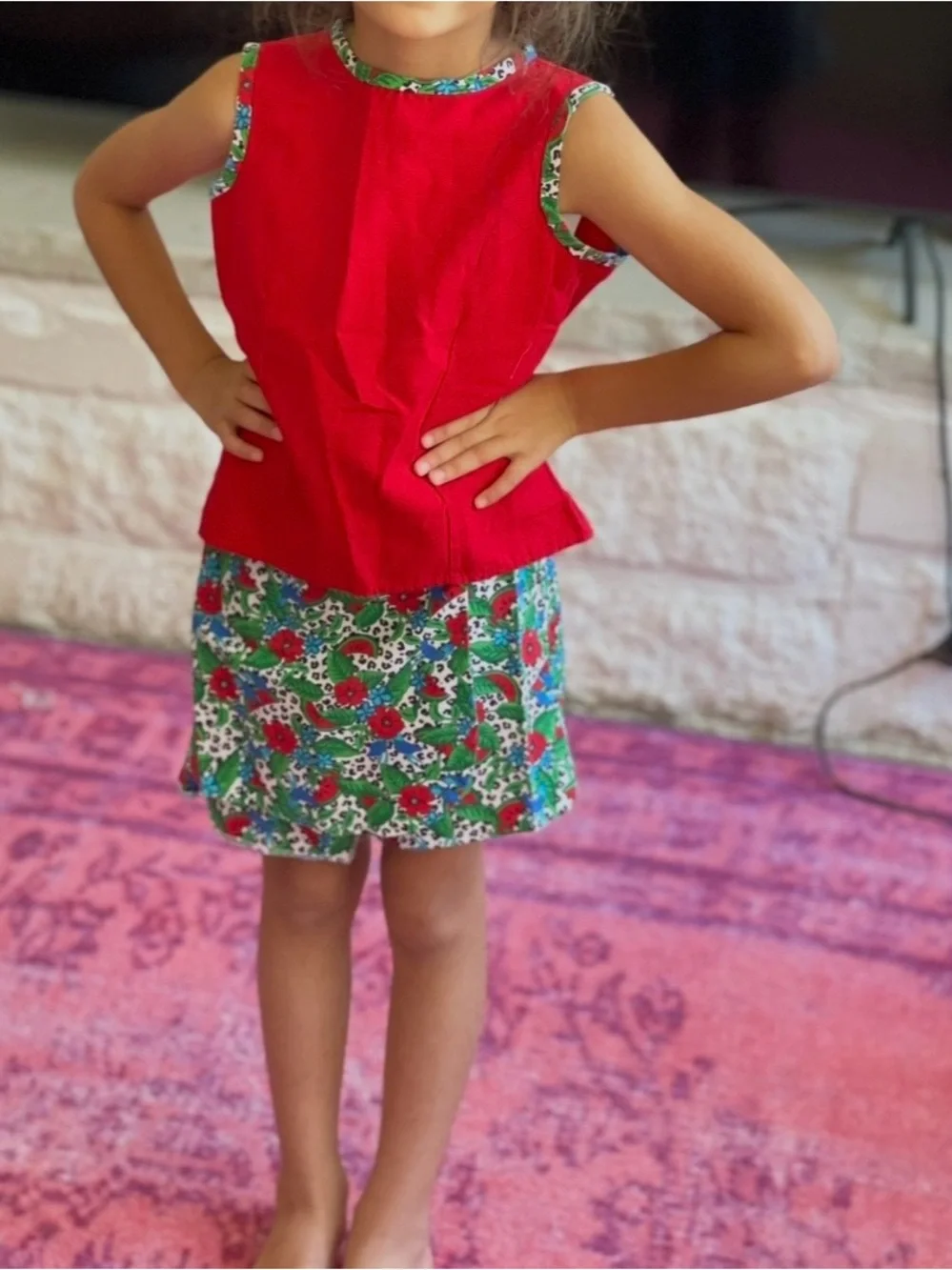 Vintage set by Catherine Rebecca Red Sleeveless Top with Floral Skirt Set